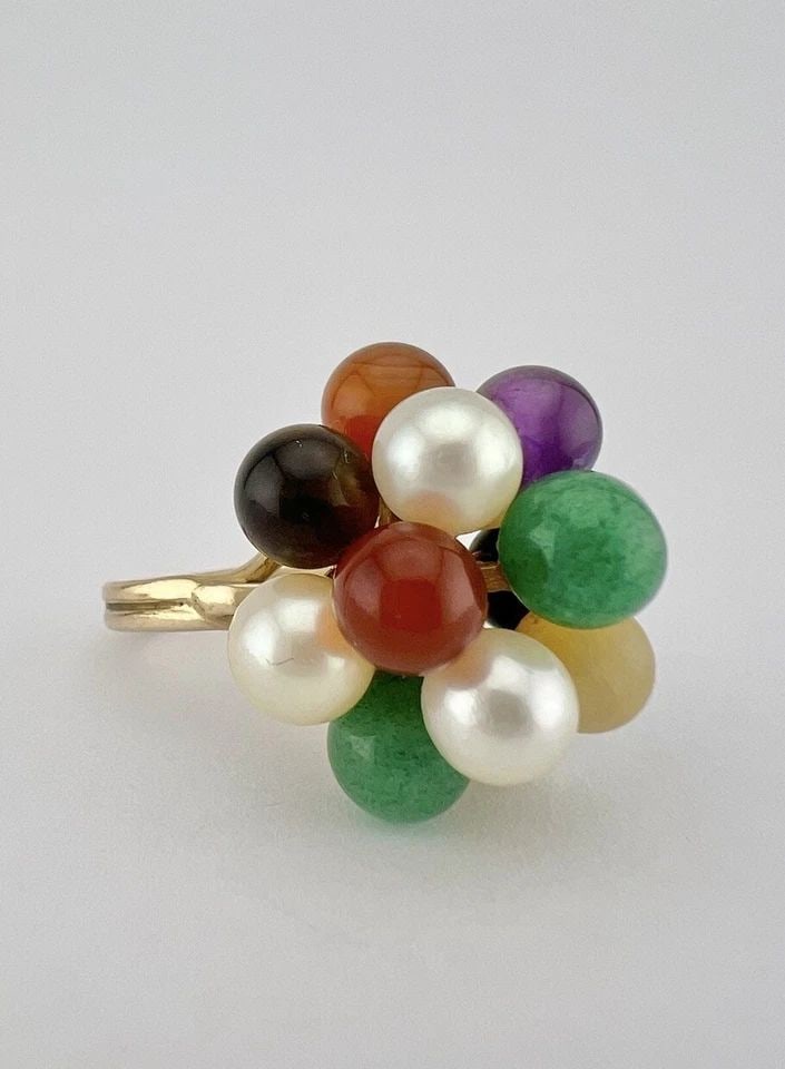 MING'S HONOLULU 14K YELLOW GOLD MULIT GEMSTONE CLUSTER FLORAL RING SZ 6.5: MING'S HONOLULU 14K YELLOW GOLD MULIT GEMSTONE CLUSTER FLORAL RING SZ 6.5 Ming's Honolulu 14k Yellow Gold Multi Gemstone Cluster Floral Ring 10.5g Size: 6.5 - Can Be Resized Weight is 10.5 Grams on my