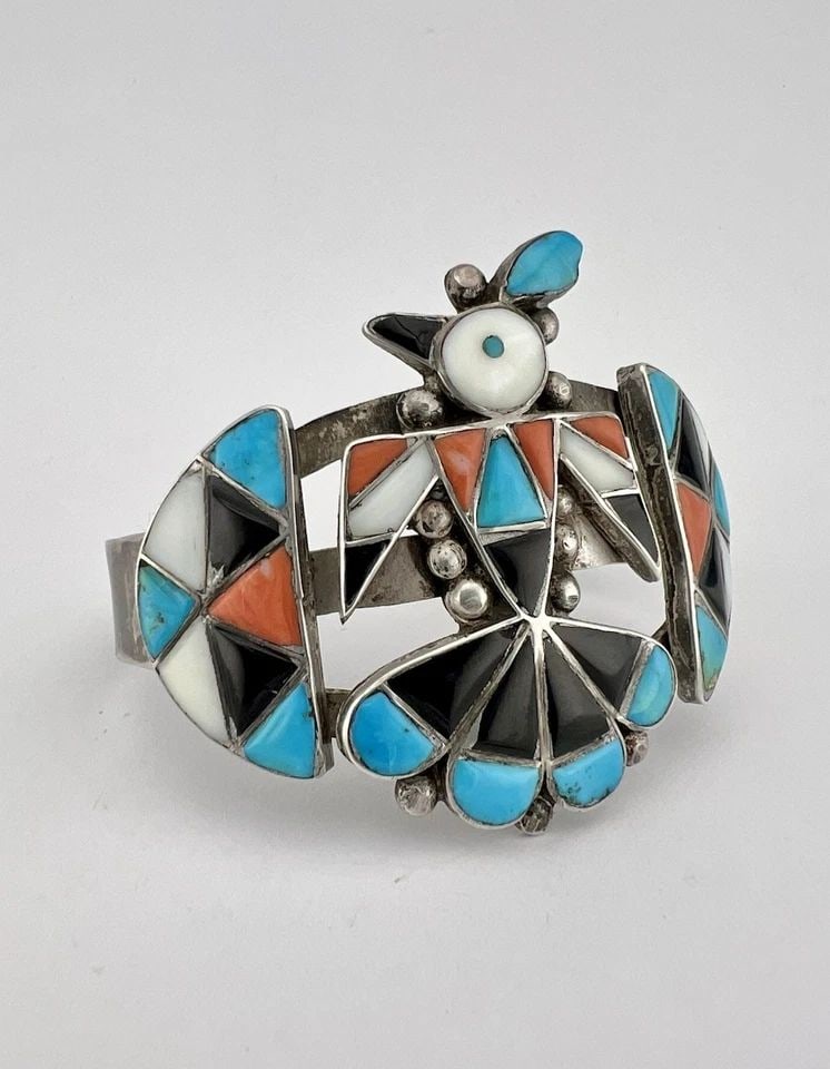 EARLY FRANK VACIT ATTRIBUTED ZUNI STERLING SILVER THUNDERBIRD CUFF BRACELET (1 of 2)