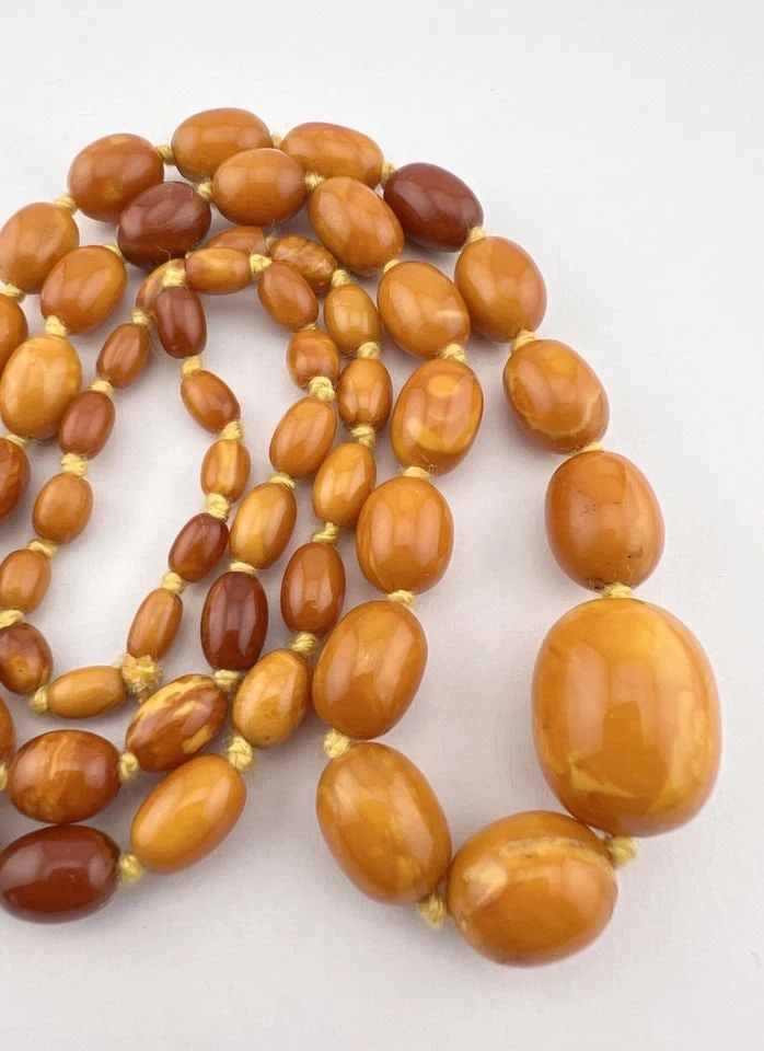 41.6G - ANTIQUE BUTTERSCOTCH EGG YOLK BALTIC AMBER SWIRL ROUND BEAD NECKLACE 32" (1 of 2)