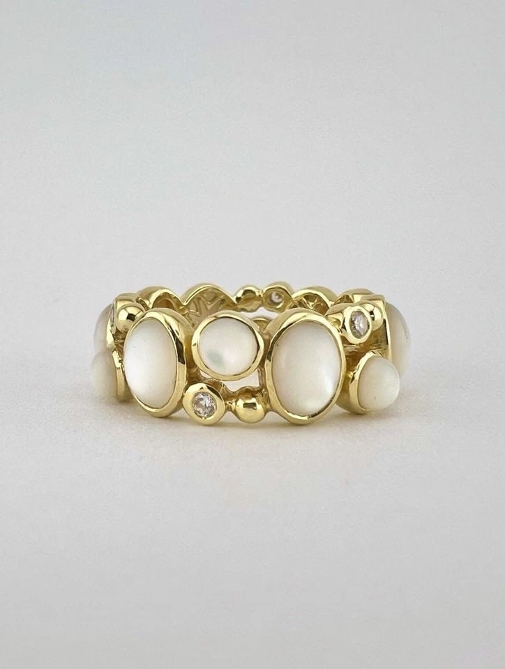 ELIZABETH SHOWERS 18K YELLOW GOLD MOTHER OF PEARL & DIAMOND ETERNITY RING SIZE:7 (1 of 2)