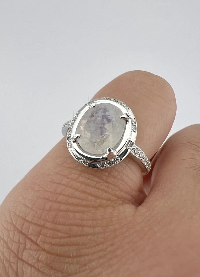 DESIGNER 14K WHITE GOLD NATURA 3.00CT MOONSTONE & DIAMOND HALO RING (1 of 2)
