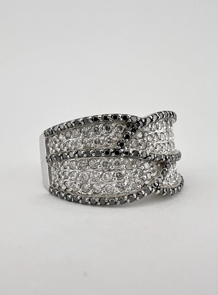 DESIGNER EFFY 14K WHITE GOLD BLACK & WHITE DIAMOND CROSS OVER STATEMENT RING (1 of 2)