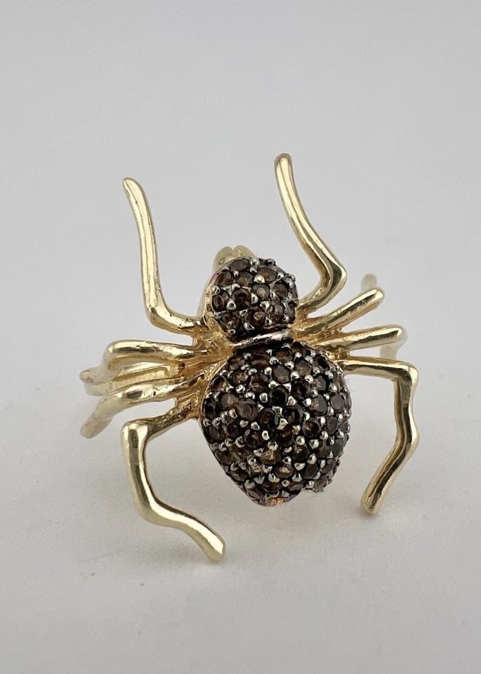 DESIGNER 14K YELLOW GOLD BLACK NATURAL GEMSTONE 3D BLACK WIDOW SPIDER RING (1 of 2)