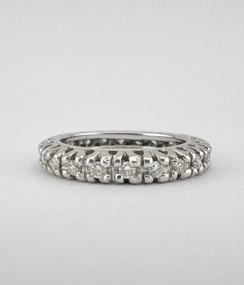 ANTIQUE PLATINUM .55CT DIAMOND ETERNITY WEDDING STACKABLE BAND RING SZ 5.25 (1 of 2)