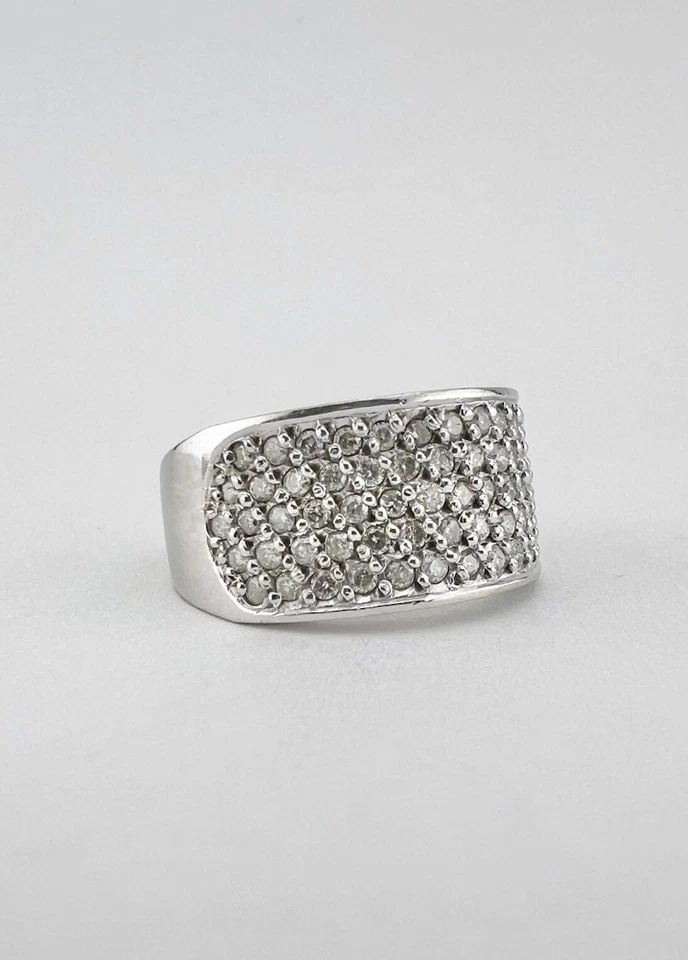 DESIGNER 14K WHITE GOLD PAVÉ SET .70TCW DIAMOND HALF ETERNITY WIDE BAND RING (1 of 2)