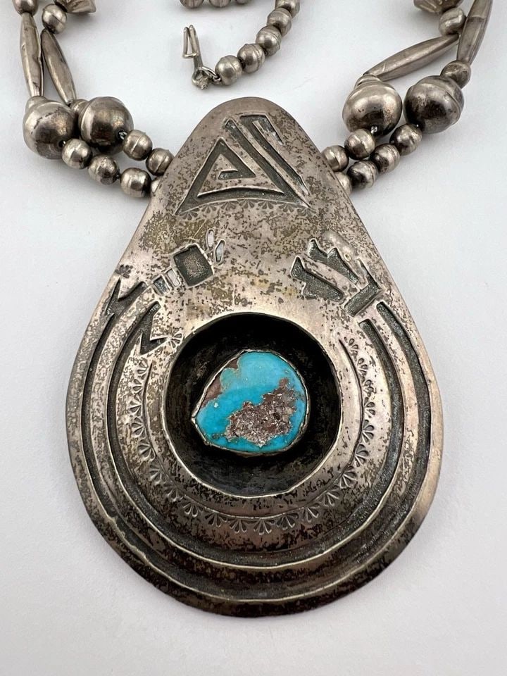 MONROE ASHLEY NAVAJO STERLING SILVER BISBEE TURQUOISE PENDANT NECKLACE 153.6G (1 of 2)