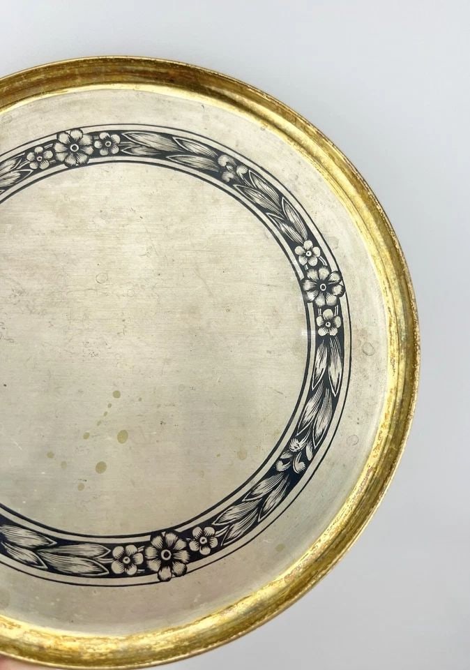VINTAGE RUSSIAN NIELLO GILT SILVER 875 FLORAL SERVING PLATE 6.5" - 206.8G (1 of 2)