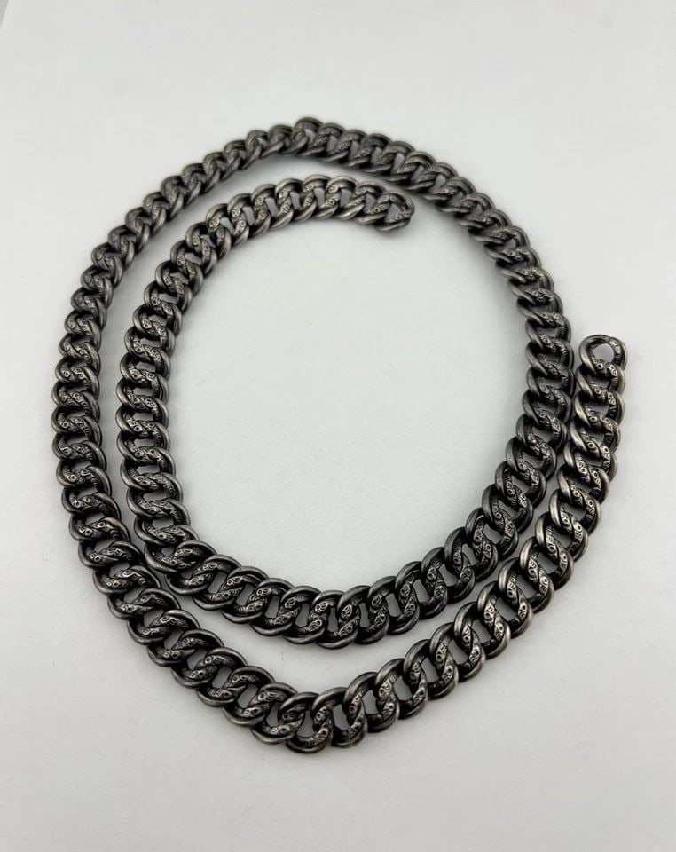 RARE ANTIQUE 1800'S VICTORIAN ENGLISH STERLING SILVER WOVEN CHAIN NECKLACE 29" (1 of 2)