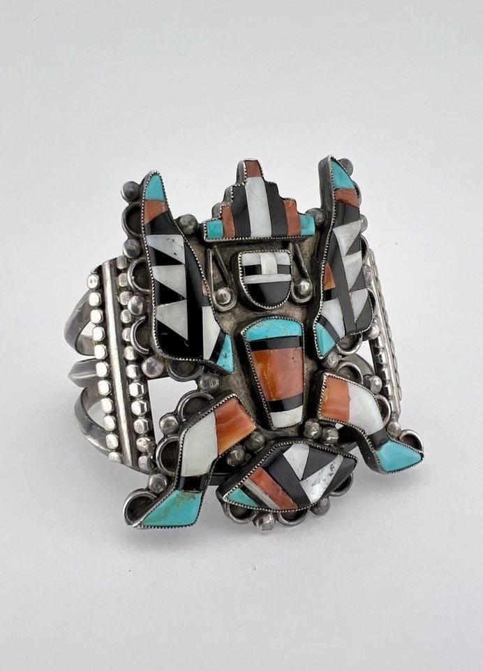 VTG ROBERT ULIBARRI NAVAJO / DINÉ MULTI GEMSTONE FLUSH KNIFEWING CUFF BRACELET (1 of 2)