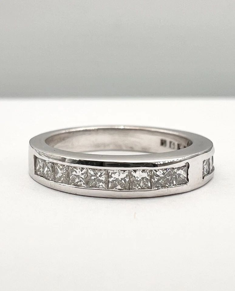 14K WHITE GOLD PRINCESS CUT 1.10CT APPROX DIAMOND HALF ETERNITY BAND RING (1 of 2)