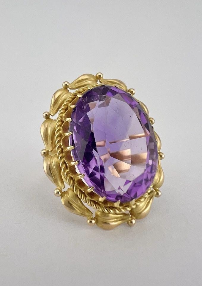 ANTIQUE VICTORIAN ETRUSCAN 14K YELLOW GOLD OVAL AMETHYST FILIGREE CLAW SET RING (1 of 2)