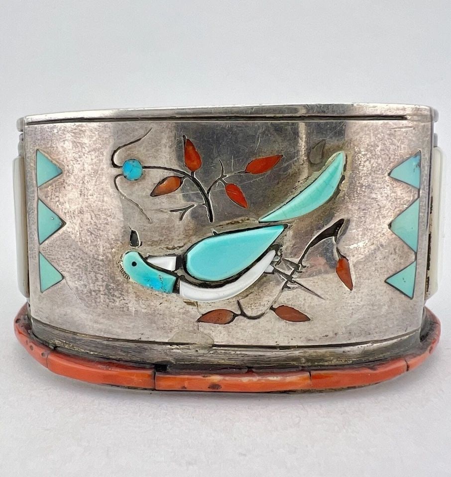 VTG GIBSON MONTANA NAVAJO STERLING SILVER BLUE JAY INLAY CUFF BRACELET 121G (1 of 2)