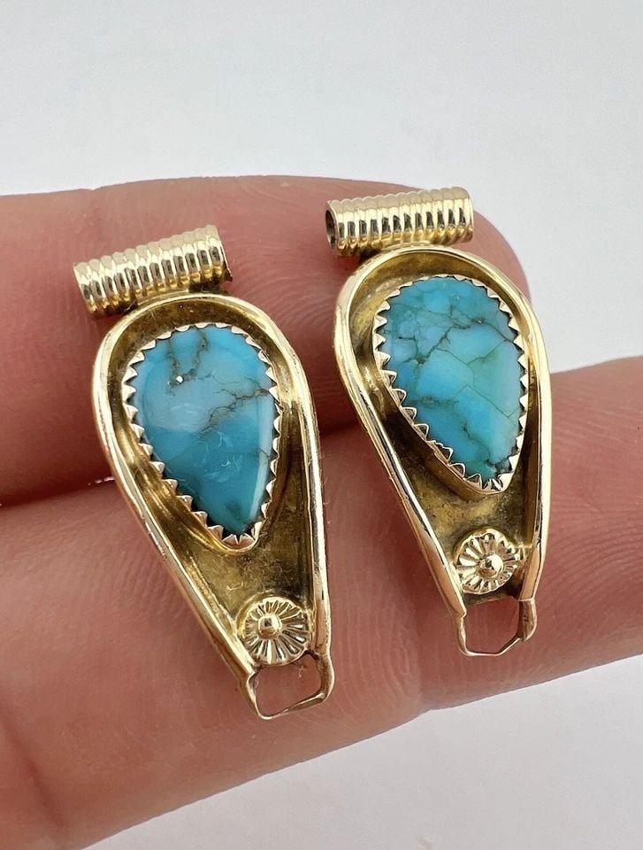 VTG KEVIN LEE BARNHI NAVAJO 14K YELLOW GOLD TURQUOISE WOMEN'S WATCH TIPS 5.7G (1 of 2)