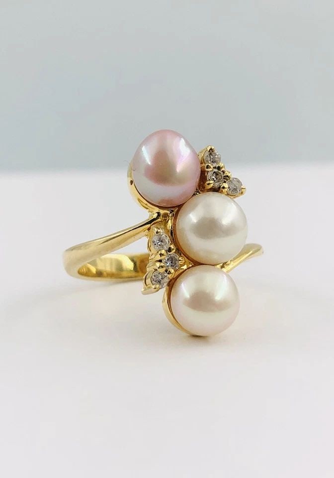 DESIGNER 14K YELLOW GOLD MULTI COLOR SOUTH SEA PEARL & DIAMOND RING (1 of 2)
