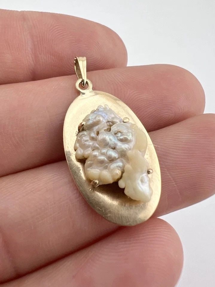 ANTIQUE VICTORIAN 10K ROSE GOLD RARE MISSISSIPPI RIVER PEARL PENDANT 1.25"- 2.9G (1 of 2)