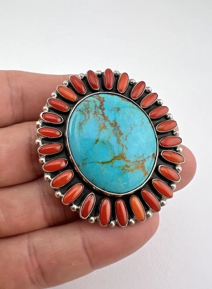 FEDERICO JIMENEZ STERLING SILVER MEDITERRANEAN CORAL & TURQUOISE CLUSTER PENDANT (1 of 2)