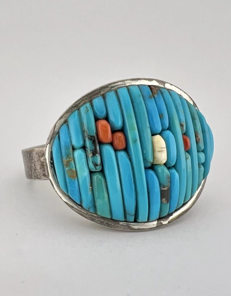 VINTAGE PETE SIERRA NAVAJO STERLING SILVER TURQUOISE CORN ROW BANGLE BRACELET (1 of 2)