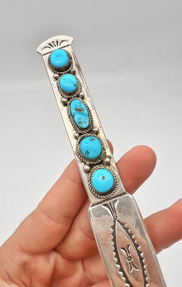 HENRY YAZZIE NAVAJO STAMPED SLEEPING BEAUTY TURQUOISE LETTER OPENER KNIFE 10" (1 of 2)