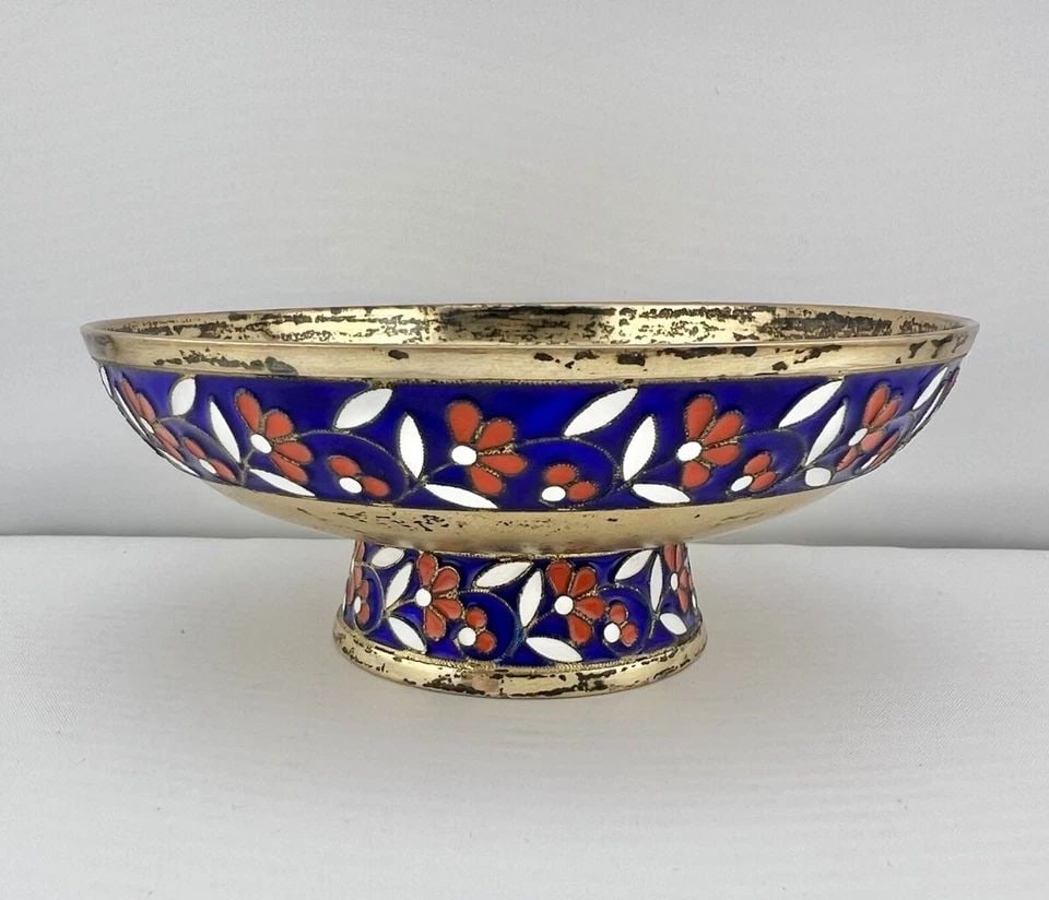 EARLY 19TH CENTURY SOVIET RUSSIAN GILT 916 SILVER ENAMEL BOWL W/ PEDESTAL 145.2G (1 of 2)
