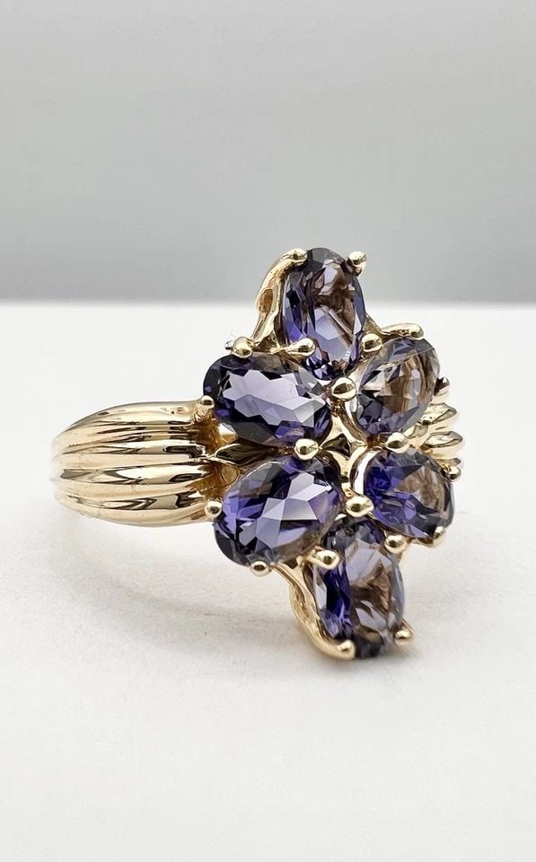 DESIGNER 14K YELLOW GOLD & NATURAL 2.50CT PURPLE TANZANITE FLOWER COCKTAIL RING (1 of 2)