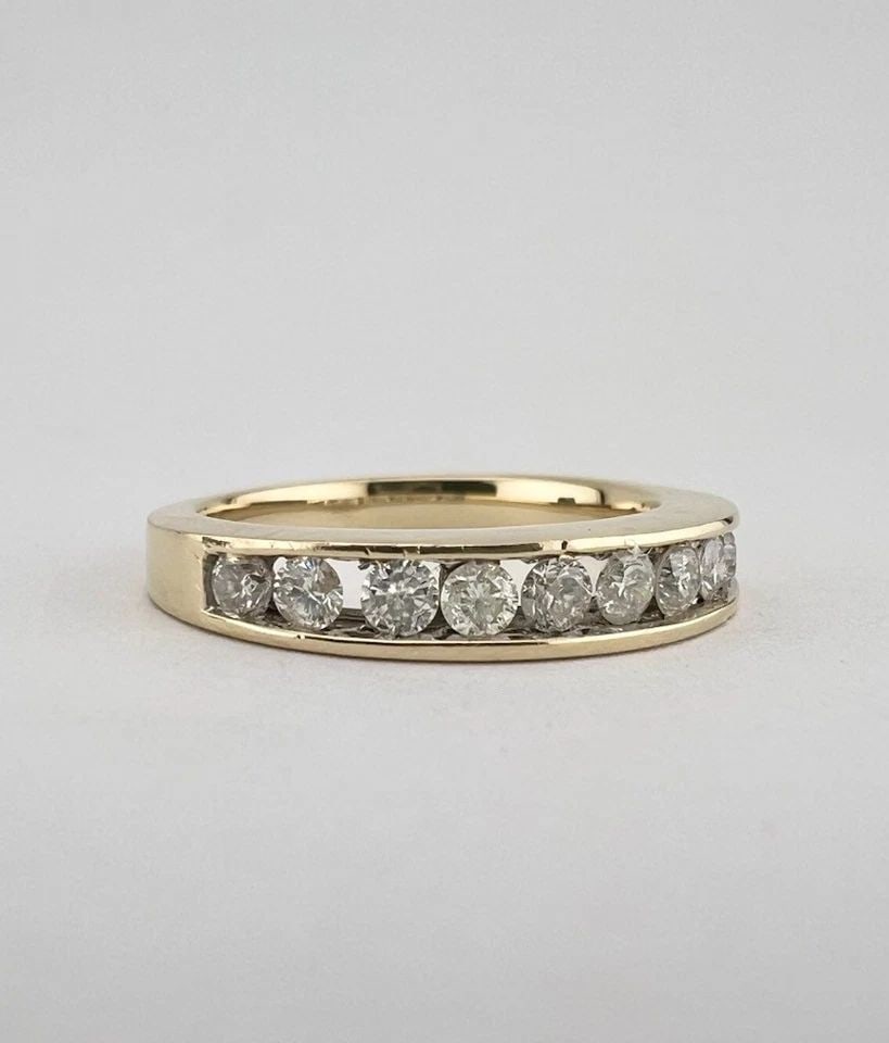 DESIGNER 14K YELLOW GOLD .60CT DIAMOND STACKING WEDDING HALF ETERNITY BAND RING: DESIGNER 14K YELLOW GOLD .60CT DIAMOND STACKING WEDDING HALF ETERNITY BAND RING Designer 14k Yellow Gold .60ct Diamond Stacking Wedding Half Eternity Band Ring Ring Size: 7 - Can Be Resized Metal: 14k