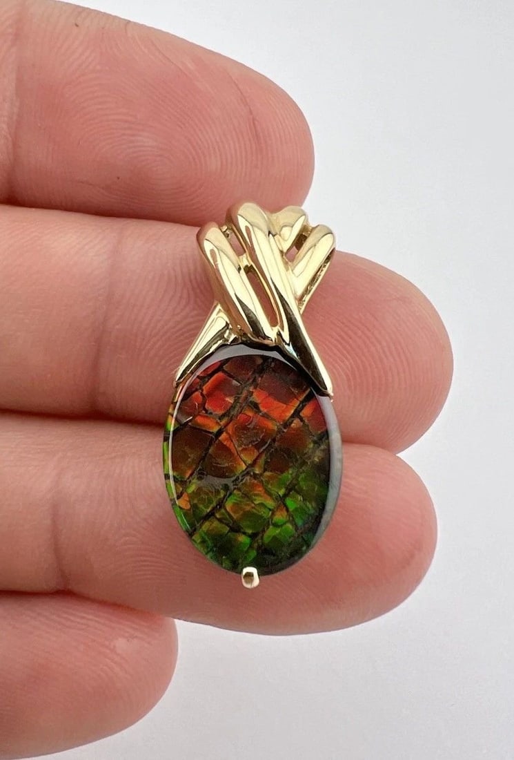 DESIGNER KORITE 14K YELLOW GOLD AMMOLITE DOUBLET PENDANT (1 of 2)