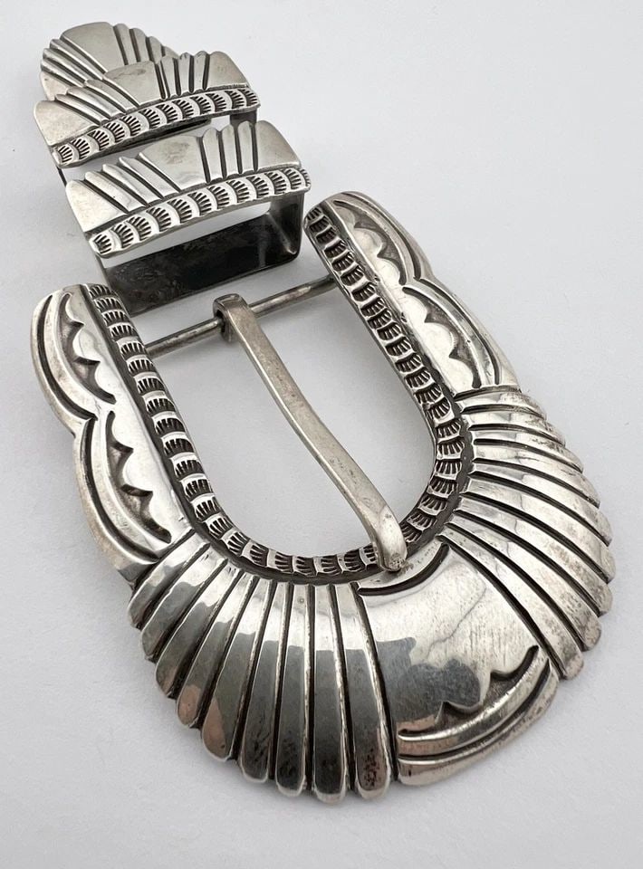 ABRAHAM BEGAY NAVAJO STERLING SILVER STAMPED 4PC RANGER MEN’S BELT BUCKLE 51G (1 of 2)