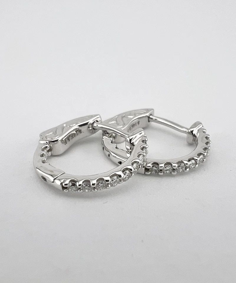 DESIGNER 14K WHITE GOLD .24TCW DIAMOND INSIDE OUT HUGGIE 1/2" HOOP POST EARRINGS (1 of 2)