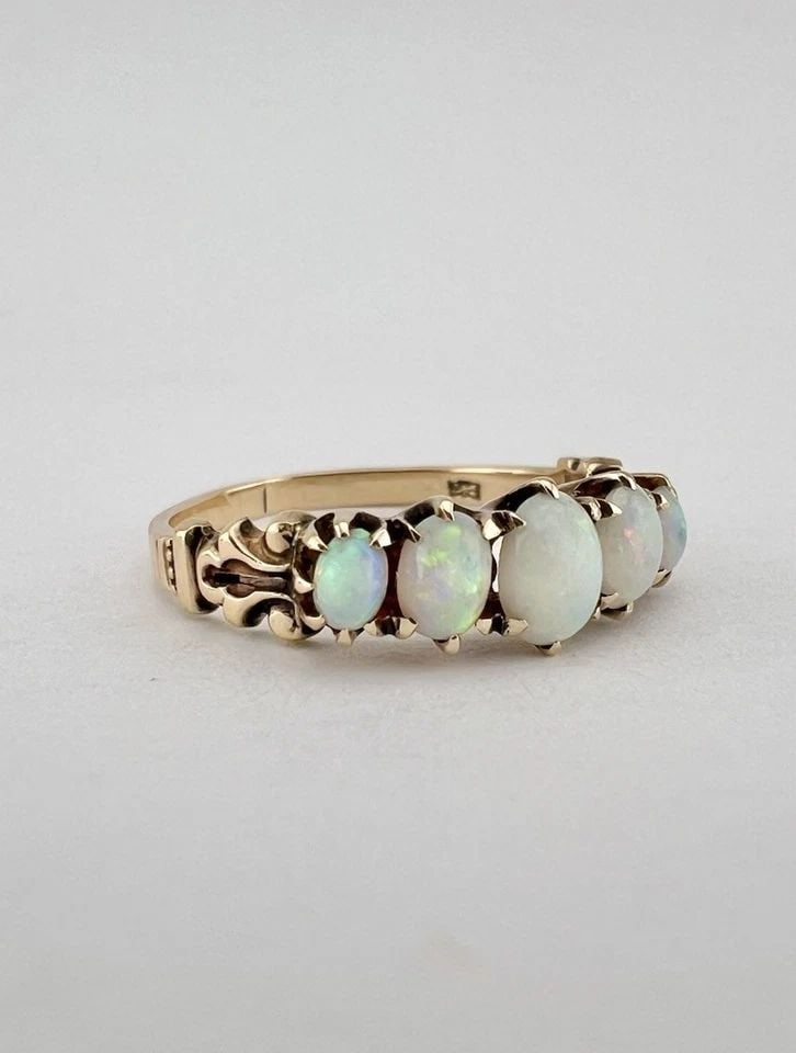ANTIQUE EUROPEAN VICTORIAN 9K ROSE GOLD FIRE OPAL CLAW SET 5 STONE RING (1 of 2)