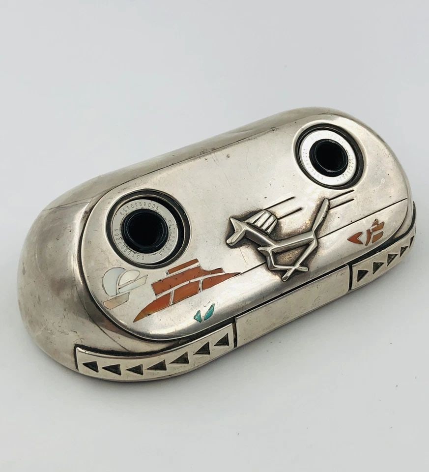 VINTAGE NAVAJO ZUNI STERLING SILVER MULTI STONE INLAY BRONCO HORSE DESK INKWELL (1 of 2)