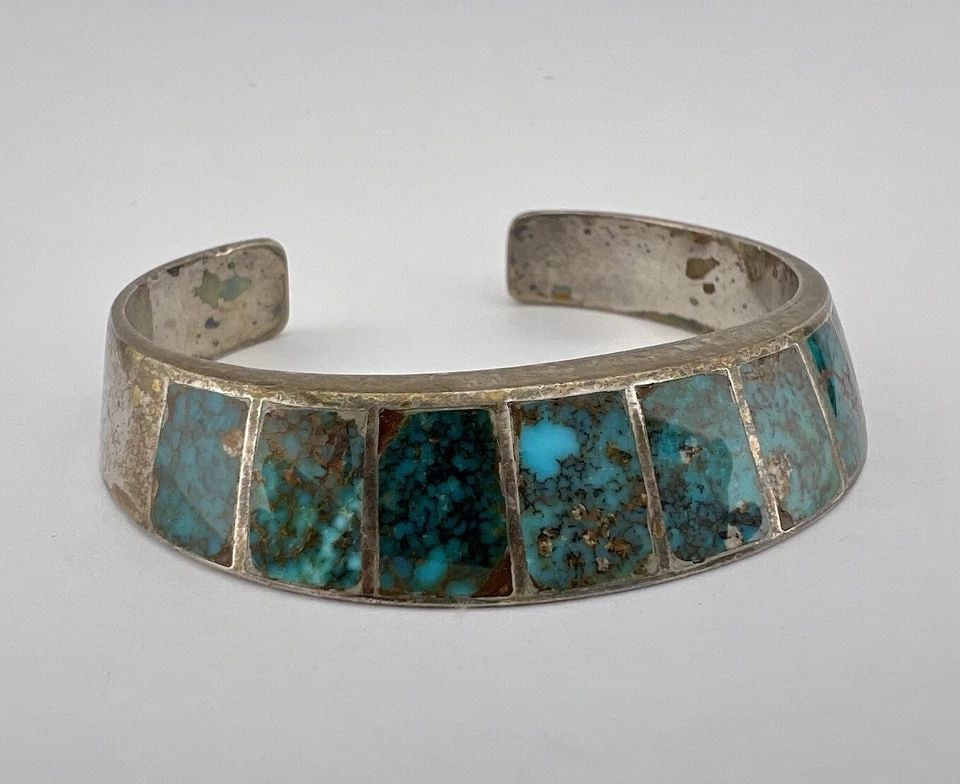 VTG CONTEMPORARY NAVAJO STERLING SILVER RED MOUNTAIN TURQUOISE CUFF BRACELET (1 of 2)
