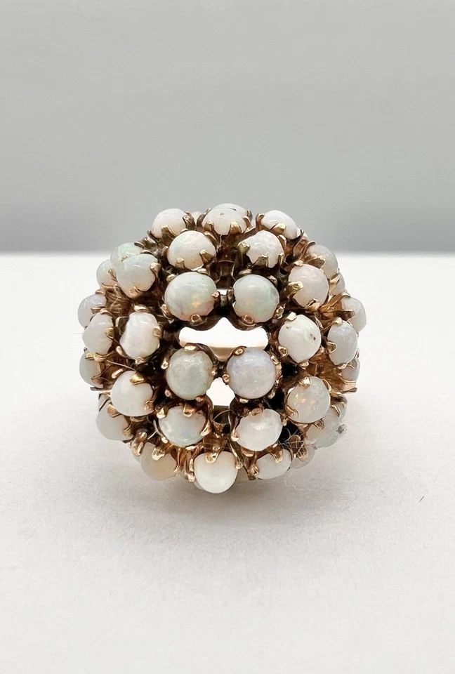 ANTIQUE 14K YELLOW GOLD NATURAL AUSTRALIAN FIRE OPAL DISCO BALL CLUSTER RING (1 of 2)