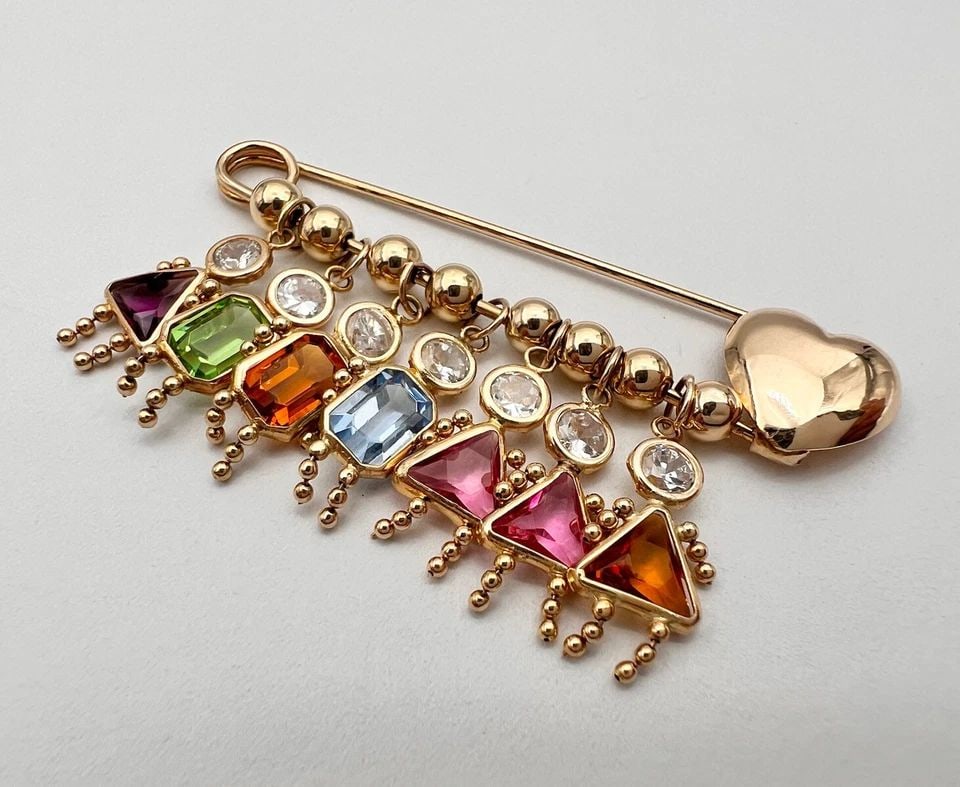 DESIGNER BIM 14K YELLOW GOLD BIRTHSTONE BABIES CHARM LOT 7 & HEART CLIP BROOCH (1 of 2)
