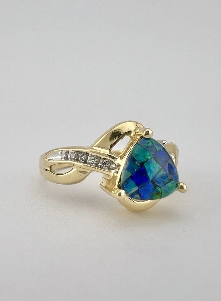 DESIGNER 14K YELLOW GOLD FIRE OPAL DOUBLET & DIAMOND WOMEN'S RING (1 of 2)