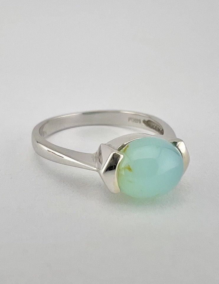 FINE BH BY EFFY 14K WHITE GOLD & NATURAL CABOCHON OVAL BLUE CHALCEDONY RING (1 of 2)