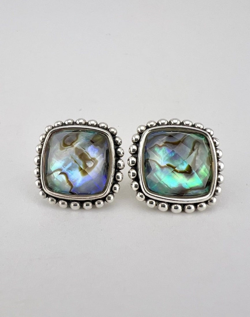 LAGOS CAVIAR STERLING SILVER & 14K GOLD MAYA ABALONE SQUARE POST EARRINGS (1 of 2)