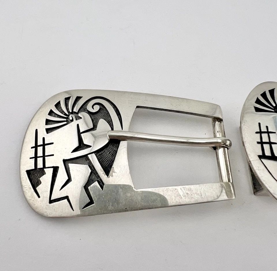 MITCHELL SOCKYMA HOPI STERLING SILVER KOKOPELLI OVERLAY 3PC RANGER BELT BUCKLE (1 of 2)