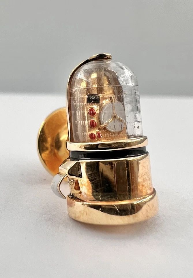 VTG 14K YELLOW GOLD ENAMEL PLATO TICKET CHRONOS FLIP CLOCK TIE TACK PIN BROOCH (1 of 2)