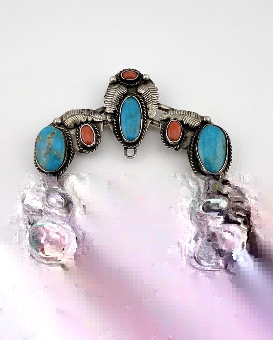 HUGE VTG NAVAJO STERLING SILVER BLUE GEM TURQUOISE & CORAL NAJA PENDANT 3 1/8": HUGE Vtg Navajo Sterling Silver Blue Gem Turquoise & Coral NAJA Pendant 3 1/8" Size: 3" Tall By 3 1/8" Wide Metal: Sterling Silver Weight is 27.1 Grams on my scale Amazing Detailed Design with Natural