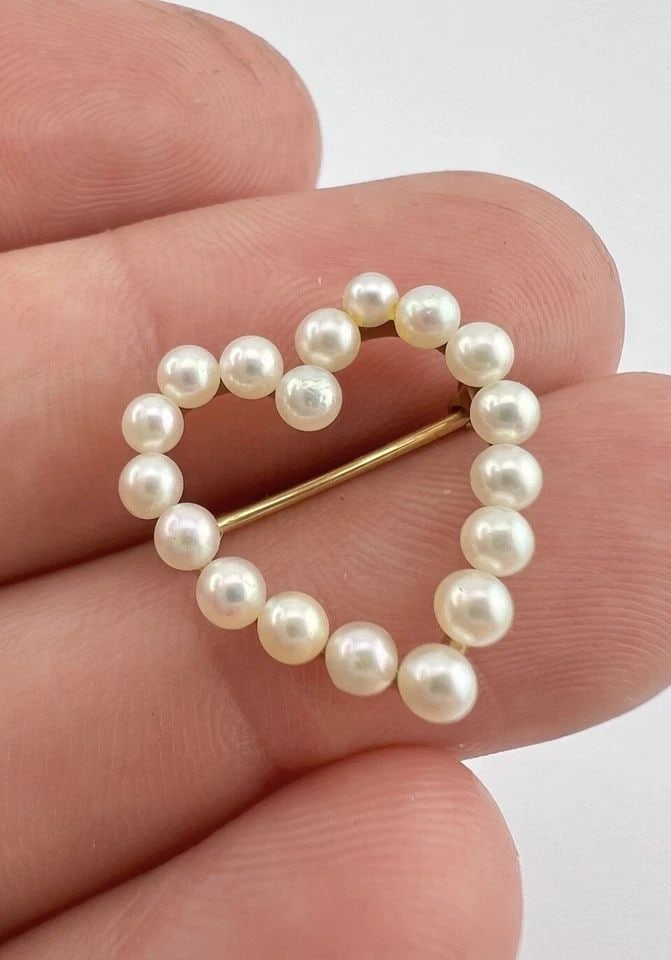 ANTIQUE VICTORIAN 14K YELLOW GOLD SEED PEARL HEART PIN BROOCH (1 of 2)
