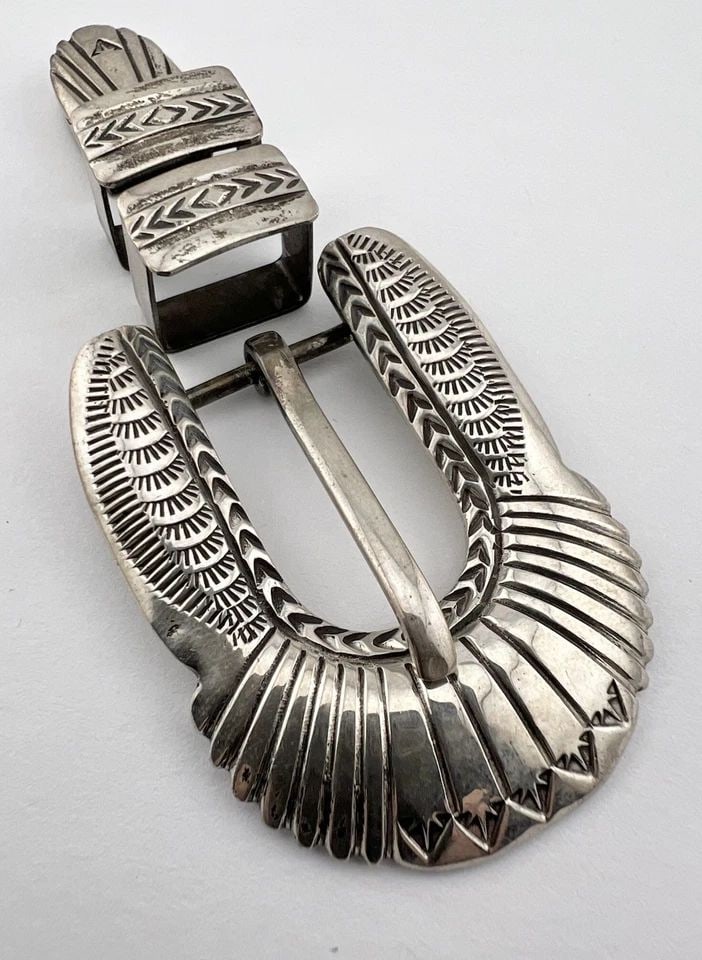VTG ABRAHAM BEGAY NAVAJO STERLING SILVER STAMPED 4PC RANGER WOMEN'S BELT BUCKLE (1 of 2)