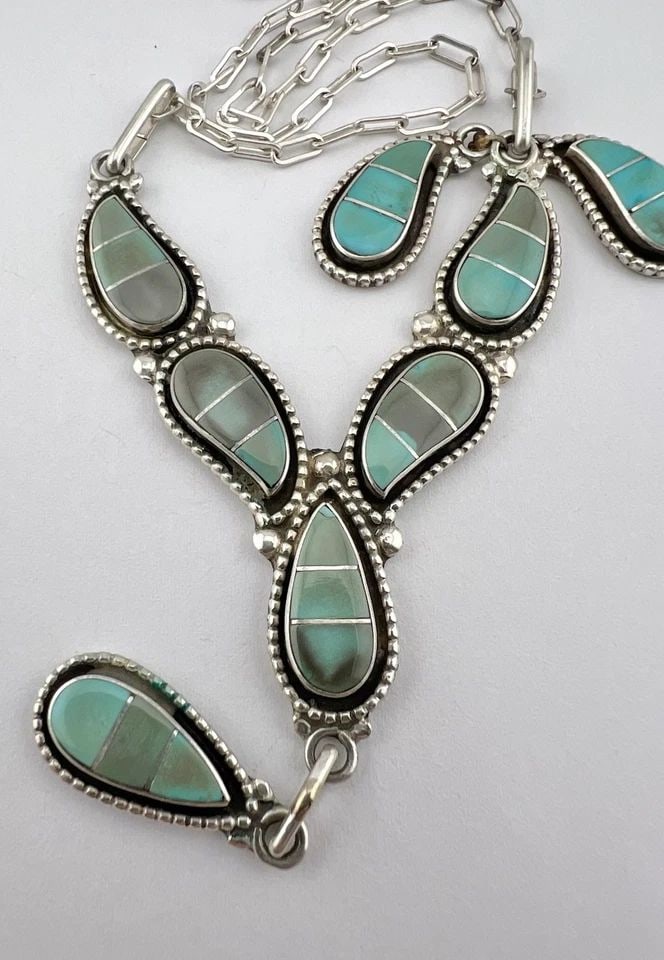 ZUNI SUSIE WILLIS LEEKITY LOWSAYATEE CHANNEL INLAY TURQUOISE EARRINGS NECKLACE (1 of 2)