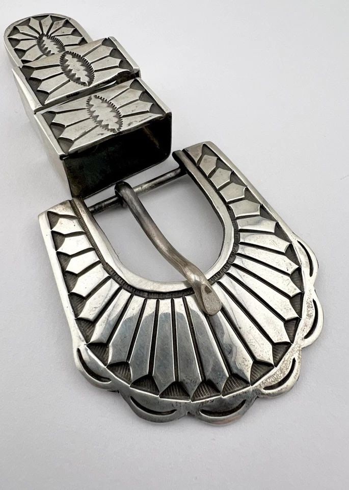 KENNETH BILL NAVAJO STERLING SILVER DEEP STAMPED 4PC RANGER BELT BUCKLE 42.5G (1 of 2)