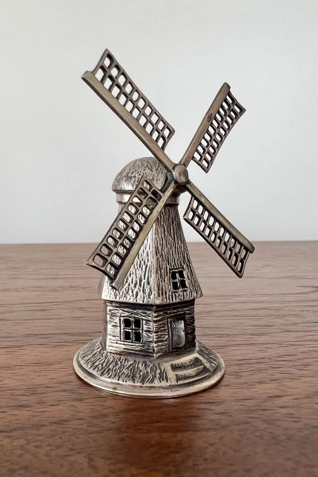 ANTIQUE STERLING SILVER MINIATURE DOLLHOUSE 3D ARTICULATED WINDMILL SCULPTURE (1 of 2)
