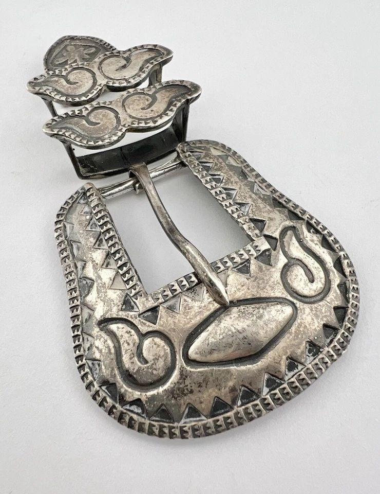 EARLY VTG NAVAJO STERLING SILVER DEEP STAMPED 4 PIECE RANGER BELT BUCKLE 50G (1 of 2)