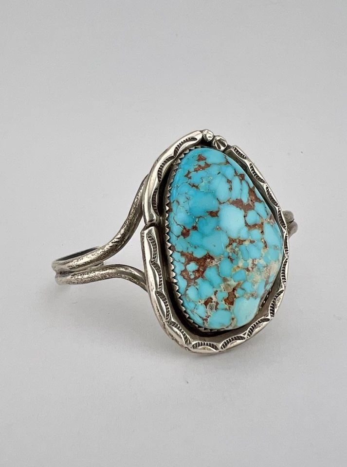 VTG SK NAVAJO NATURAL INDIAN MOUNTAIN TURQUOISE STERLING SILVER CUFF BRACELET (1 of 2)