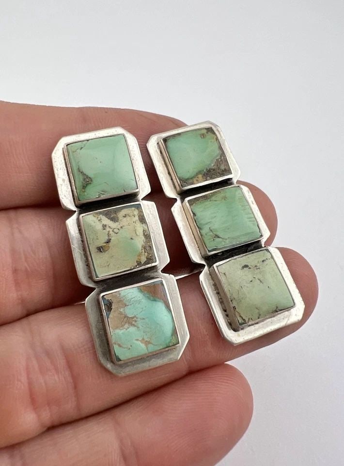 FEDERICO JIMENEZ STERLING SILVER TURQUOISE CLIP-ON LONG EARRINGS (1 of 2)