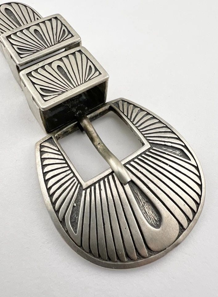 VTG NAVAJO STERLING SILVER DEEP STAMPED OVERLAY 4 PIECE RANGER BELT BUCKLE 52.2G (1 of 2)