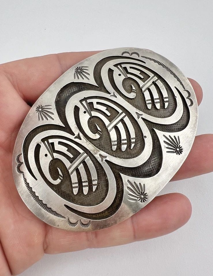 CECIL ASHLEY NAVAJO STERLING SILVER PARROT BIRD OVERLAY BELT BUCKLE 3 3/8" 60.8G (1 of 2)
