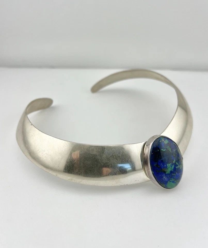CAROL FELLEY NAVAJO STERLING SILVER NATURAL AZURITE COLLAR BIB CHOKER NECKLACE (1 of 2)